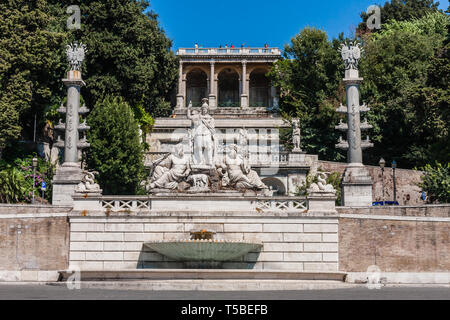 The Fountain of the Goddess of Rome is located in Piazza del Popolo at the foot of Pincio Gardens and opposite the Neptune Fountain Stock Photo