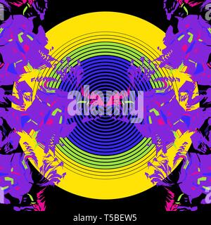 Vector ornament is a combination of simple geometric shapes and intricate fancy hand-drawn patterns. A butterfly is visible in the center. The colors  Stock Vector