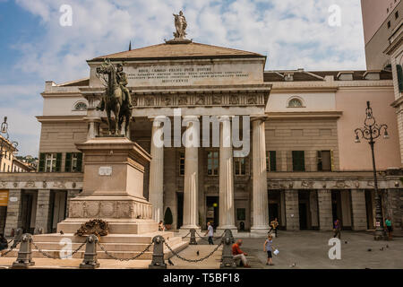 The Teatro Carlo Felice and monument to Garibaldi in Piazza De Ferrari, Genoa Stock Photo