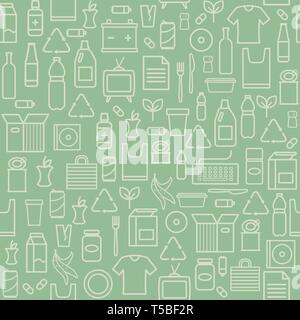 Waste separate collection and recycling seamless pattern and ecology background Stock Vector