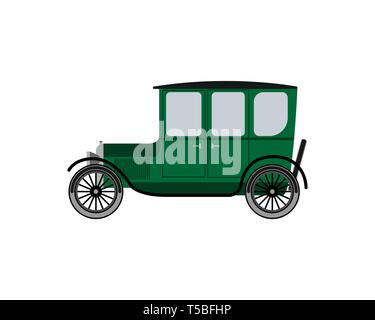Classic vintage car. Vector illustration. Green on white background Stock Vector