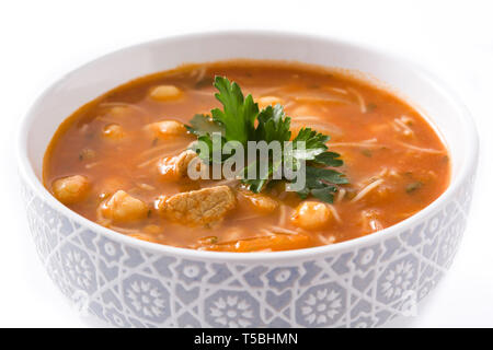 Harira soup in bowl isolated on white background. Typical Moroccan food. Ramadán concept. Stock Photo