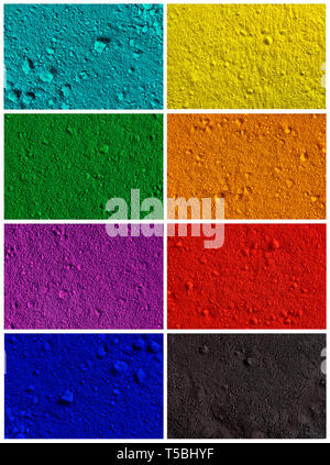 Collection od colorful powder background - turquoise, yellow, green, orange, violet, red, blue, black Stock Photo