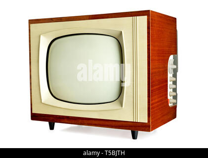 Old vintage television isolated on white background with copy space (clipping path included) Stock Photo