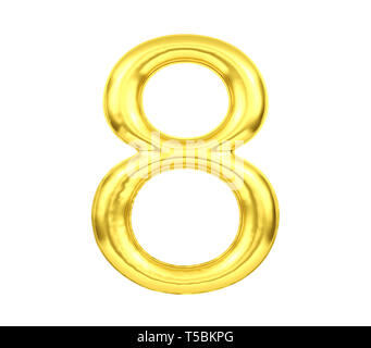 Numeral 8, Golden balloon number eight isolated on white background, 3D Rendering Stock Photo