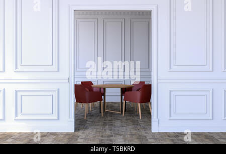 Luxury room interior in modern classical design with modern dining table and chairs, 3D Rendering Stock Photo