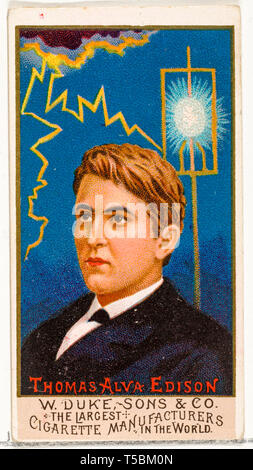 Thomas Edison (1847-1931), cigarette card, portrait, from the series Great  Americans, for Duke brand cigarettes ,1888 Stock Photo