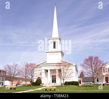 Beautiful white church in a small town Stock Photo