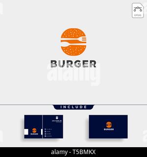 burger spoon fork simple flat logo design vector illustration icon element Stock Vector