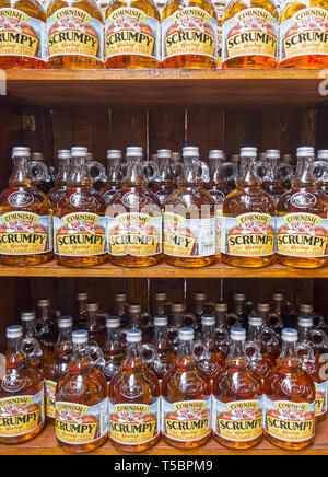 Bottles of scrumpy cider for sale in Healey's Cornish Cyder Farm, Cornwall, UK Stock Photo