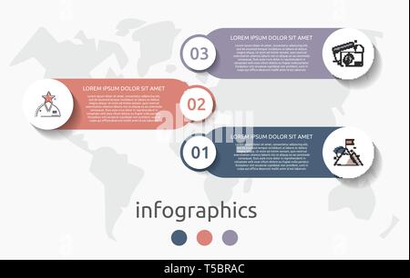 Vector infographic flat template circles for three label, diagram, graph, presentation. Business concept with 3 options. For content Stock Vector