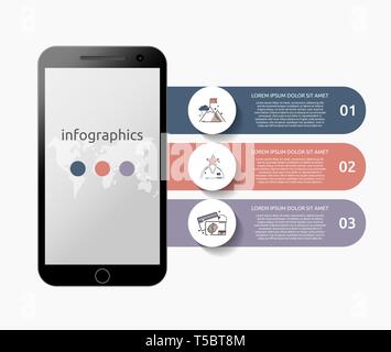 Vector concept smartphone device infographic. Mobile flat template lines. Business concept with 4 options for presentation, flowchart, steps Stock Vector