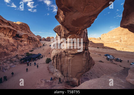 Um Fruth rock bridge in Wadi Rum valley also called Valley of the Moon in Jordan Stock Photo