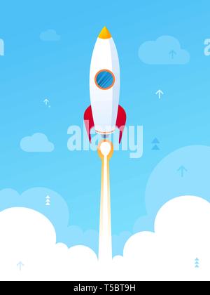 Rocket taking off to the sky. Business concept illustration. Stock Vector