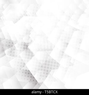 Abstract white and gray geometric hexagons shapes overlapping background with halftone effect. Vector illustration Stock Vector