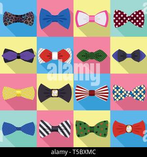 Bowtie icons set. Flat set of bowtie vector icons for web design Stock Vector