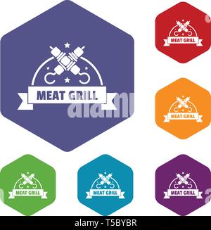 Meat grill icons vector hexahedron Stock Vector
