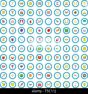 100 trophy and awards icons set, cartoon style Stock Vector