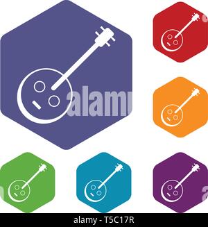 African guitar icons vector hexahedron Stock Vector