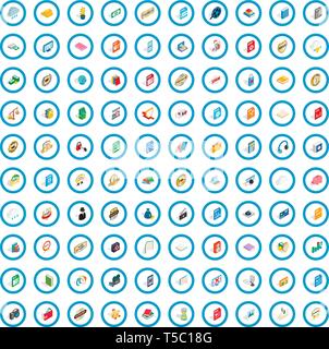 100 type icons set, isometric 3d style Stock Vector