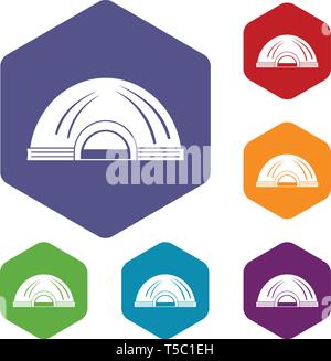 Aboriginal dwelling icons vector hexahedron Stock Vector