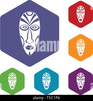 African mask icons vector hexahedron Stock Vector