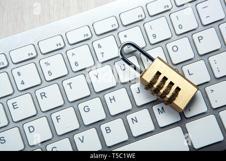 padlock on a computer keyboard top view Stock Photo
