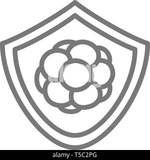 Bacteria in shield, immune system, protection on viruses line icon. Stock Vector