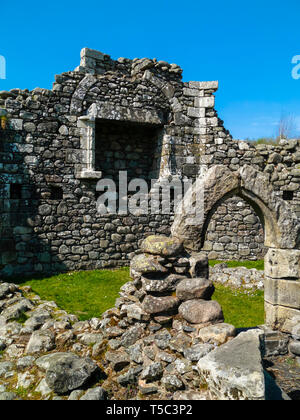 remains of the 11 sided, 13th century, Castle Doon, Loch Doon, Dumfries and Galloway, Scotland Stock Photo