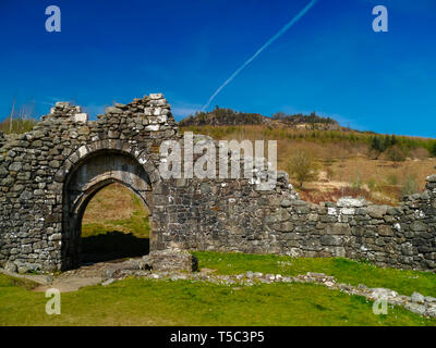 remains of the 11 sided, 13th century, Castle Doon, Loch Doon, Dumfries and Galloway, Scotland Stock Photo