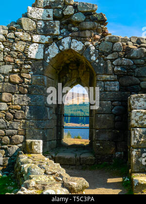 remains of the 11 sided, 13th century, Castle Doon, Loch Doon, Dumfries and Galloway, Scotland Stock Photo