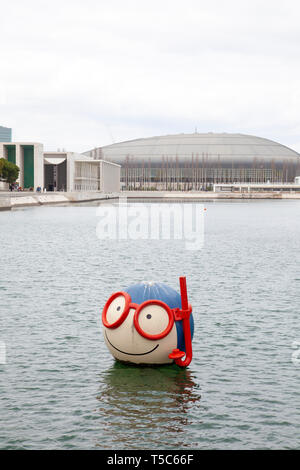 Oceanarium Mascot in water at  Parque das Nações in Lisbon, Portugal Stock Photo