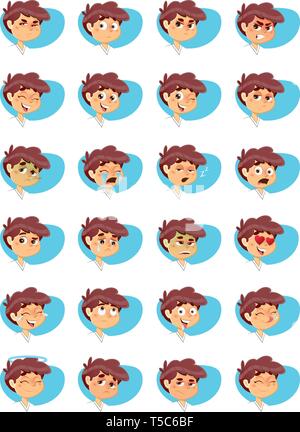 Vector Illustration of Young Boy Various Facial Expressions Stock Vector
