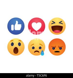 Set of reactions emotion buttons simple flat style vector illustration. Stock Vector