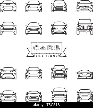 Collection of modern cars line icons vector illustration Stock Vector