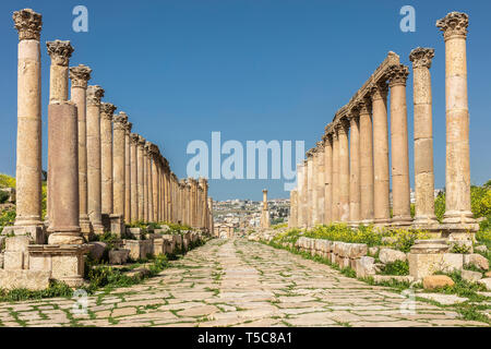 Amman, Jordan. detail of Roman columns inside the citadel, known archaeological site of tourism destination. Stock Photo