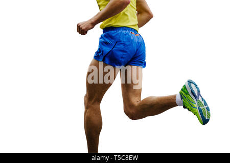 feet male athlete runner running isolated in white background Stock Photo