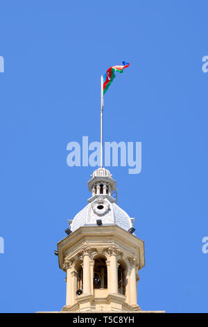 The national flag of the Republic of Azerbaijan is the main symbol Stock Photo