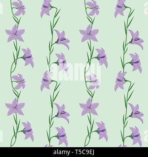 Pastel seamless pattern - delicate flowers lilac bells on a light azure background. EPS Vector file suitable for filling any form. Stock Vector