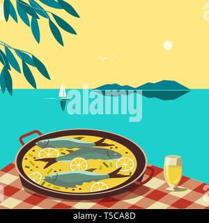 Flat hand drawn vector color seafood dish Stock Vector