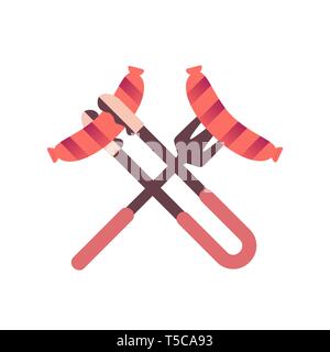 BBQ grilled pork sausages flat hand drawn vector icon Stock Vector