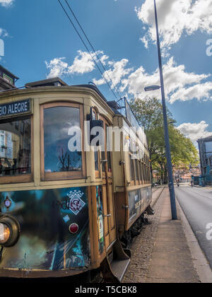 PORTO, PORTUGAL - 3 APRIL, 2019: Historical street tram in Porto, Portugal Stock Photo