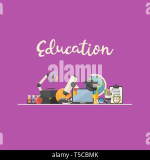 Vector Education illustration concept with text ,knowledge icon set in flat style vector illustration Stock Vector
