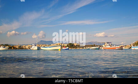 Fishing Boats at Mediterranean Island of Corfu, Greece Stock Photo