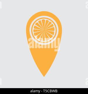 map pin fresh juice with orange . concept of nutrition, citric, pointer, 10 eps Stock Vector