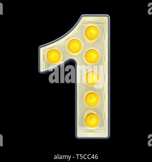 Light bulb number 1, retro glowing font. 3D rendering isolated on black background Stock Photo