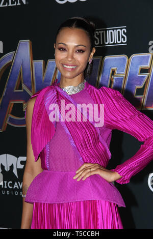 Zoe Saldana at the Marvel Studios World Premiere of 'Avengers Endgame'. Held at the Los Angeles Convention Center in Los Angeles, CA, April 22, 2019. Photo by: Richard Chavez / PictureLux Stock Photo