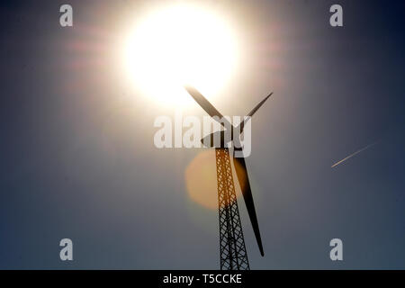Wind turbines at the San Gorgonio Wind Farm in Palm Springs, California USA Stock Photo