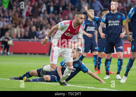 23 april 2019 Amsterdam, The Netherlands Soccer Dutch Eredivisie Ajax v Vitesse  L-R Hakim Ziyech of Ajax  1-0 Eredivisie 2018-2019