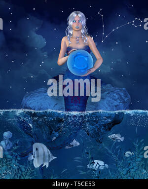 Zodiac series – Pisces as a marine creature sitting on a reef Stock Photo